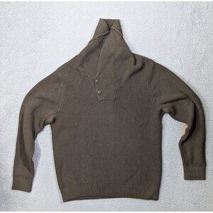 Duluth Trading Co Sweater Large Brigadier Shawl Collar Elbow Patches